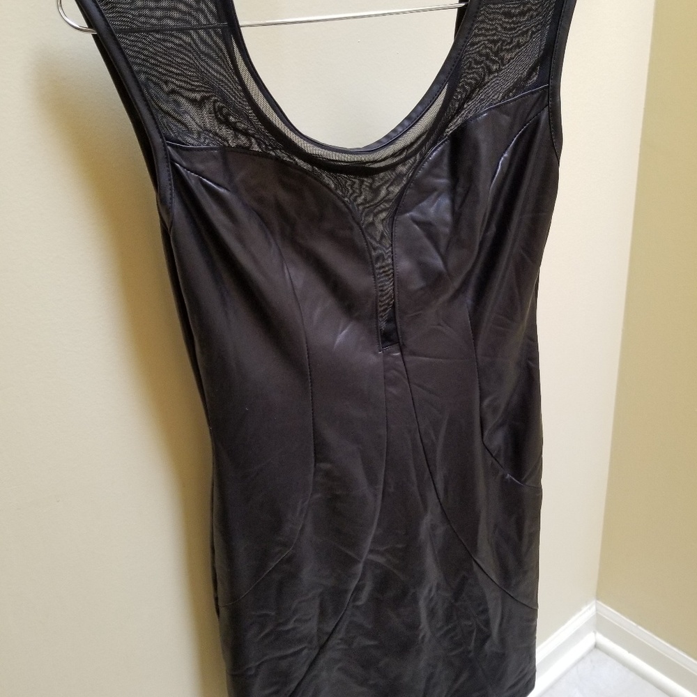 A'GACI Black Bodycon Faux Leather Mesh Dress
